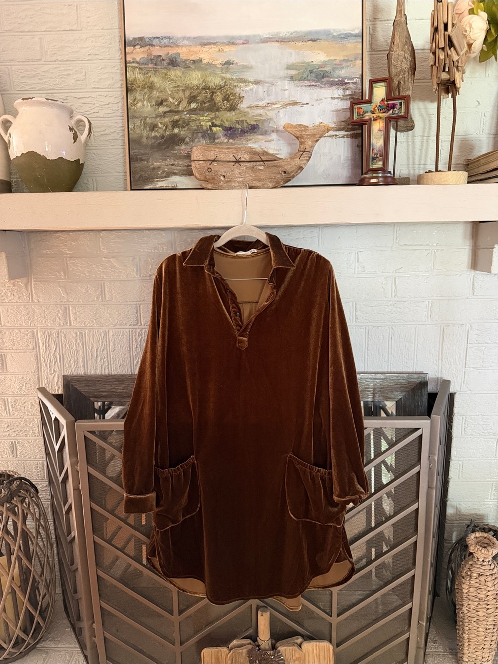 Women’s Small 4/6 Sexy Brown Velvet Mini Dress with Front Pockets